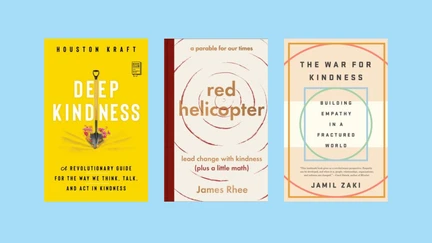 Book covers from this featured list on a blue background