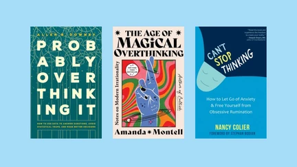 Books covers from this featured list on a blue background.