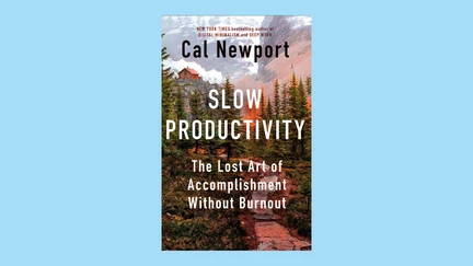 Slow Productivity book cover on a blue background