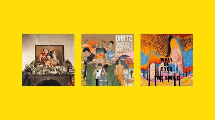 CD covers from this featured list on a yellow background.