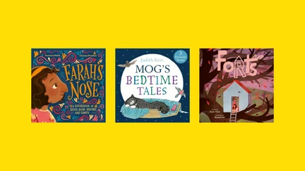Books covers from this featured list on a yellow background.