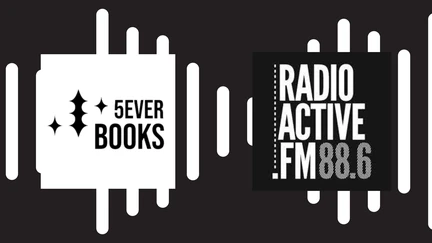 The 5ever Books and Radioactive logos on a black and white background.