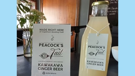 A photo showing a bottle of their Kawakawa ginger beer.