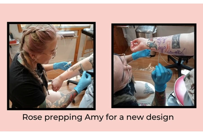 Rose prepping Amy for a new design.