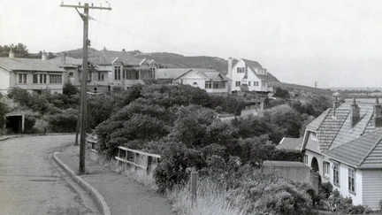 Black and white photograph of Rongotai Terrace with houses on either side.