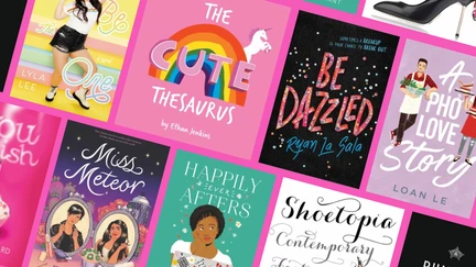 Book covers on a Barbie-pink background