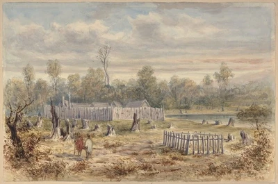 Boulcott's Stockade in the Hutt Valley New Zealand, painted in 1846