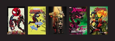 Deadpool comic covers on a black background