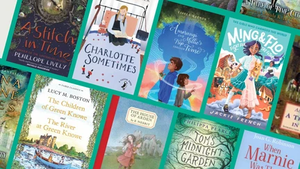 A selection of book covers on a green background