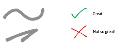 Examples of a corner that is too tight for an ozobot to follow, and a corner that an ozobot will be able to follow