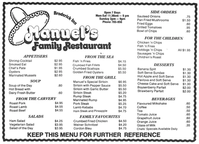 Menu for Manuel's Family Restaurant