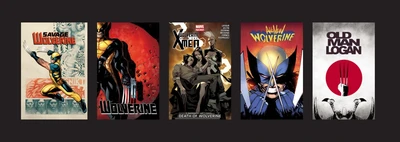 Five comic covers on a black background