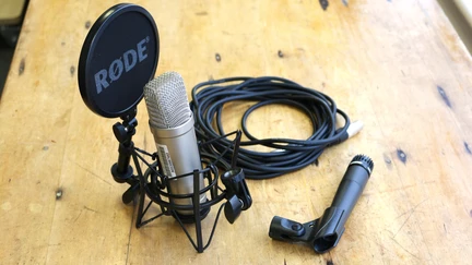 Photo of Rode NT1-A Microphone and a Shure SM57 microphone.